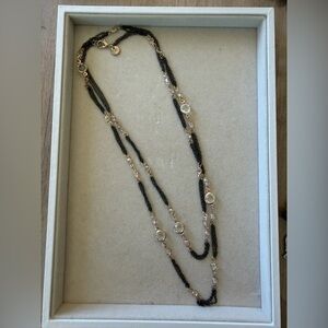 Marlyn Schiff Glass Beaded and Chain Link Classic Feminine Long Necklace 40”